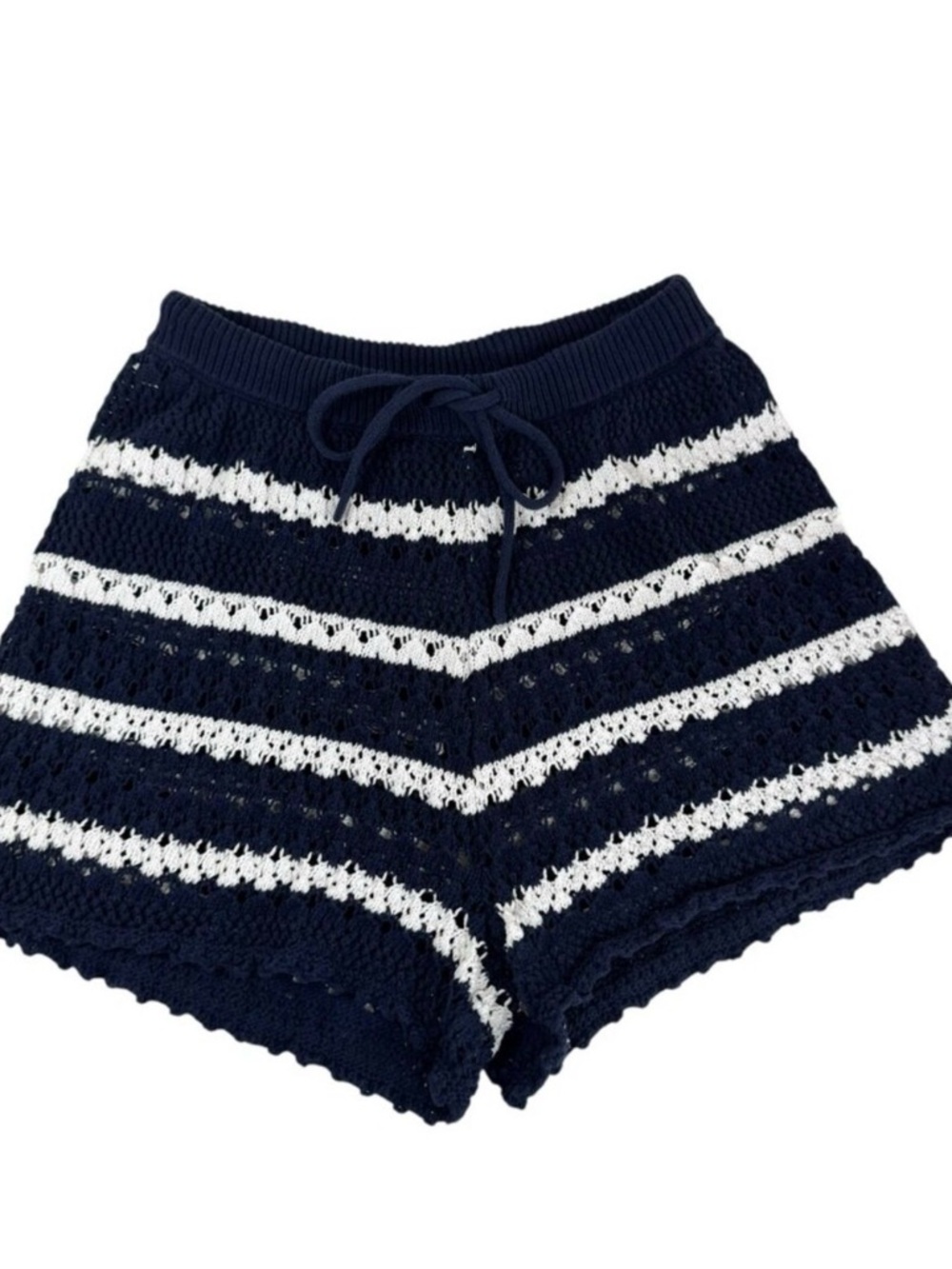 House of Harlow 1960 Navy and White Crochet High-Waist Shorts